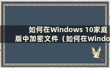 如何在Windows 10家庭版中加密文件（如何在Windows 10家庭版中加密文件）